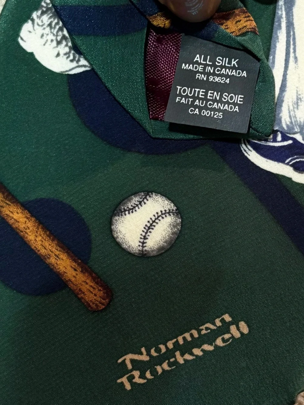 Vintage 1996 Norman Rockwell Baseball Graphic Silk Necktie
